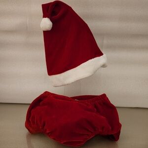 Baby 3/6 Months Christmas Hat & Bottoms • Red Velvet • Super Soft • Machine Wash